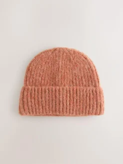 Next Rust Brown Ribbed Beanie Containing Wool Hat Clearance