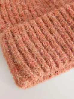 Next Rust Brown Ribbed Beanie Containing Wool Hat Clearance