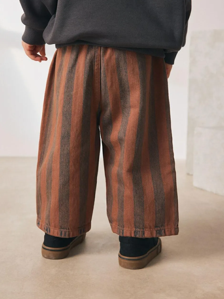 Next Rust Brown Stripe Printed Pull On Wide Trousers (3mths-7yrs) Sale