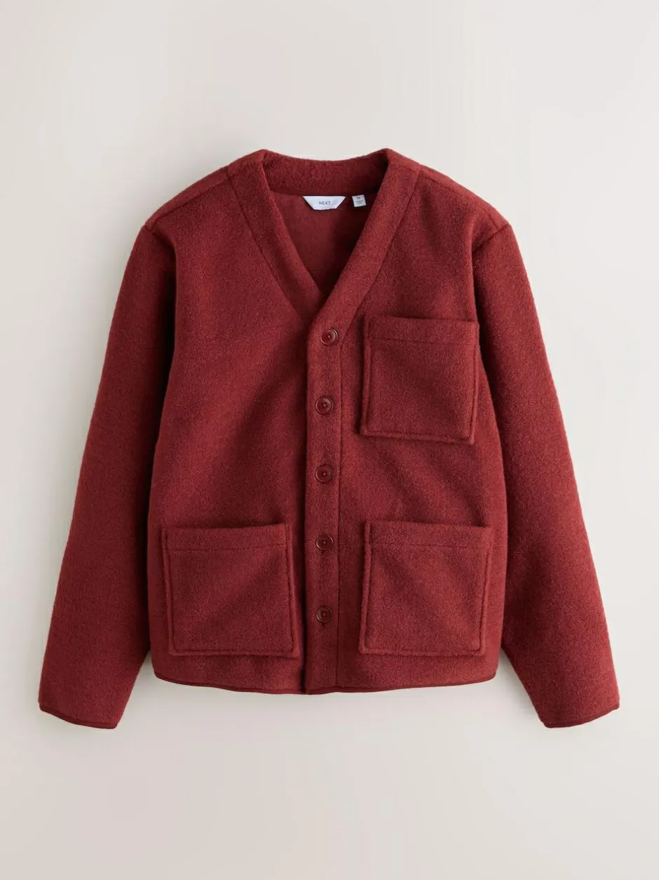 Next Wool Look Fleece Cardigan Rust Brown Best