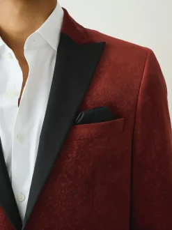 Next Slim Fit Patterned Velvet Blazer Rust Floral Hot