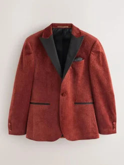 Next Slim Fit Patterned Velvet Blazer Rust Floral Hot
