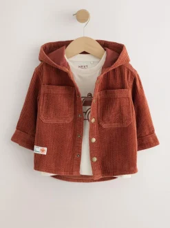 Next Rust Red Hooded Corduroy Overshirt & T-Shirt Set 2 Piece (3mths-7yrs)