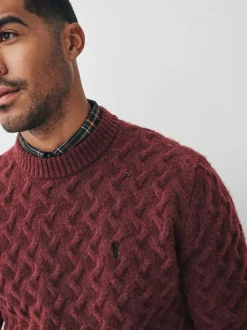 Next Rust Red Regular Fit Cosy Cable Mock Shirt Jumper Online