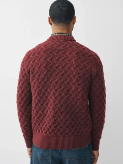 Next Rust Red Regular Fit Cosy Cable Mock Shirt Jumper Online