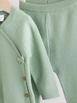 Next Baby Knitted Wrap Jumper and Leggings 2 Piece Set (0mths-2yrs) Sage Green New