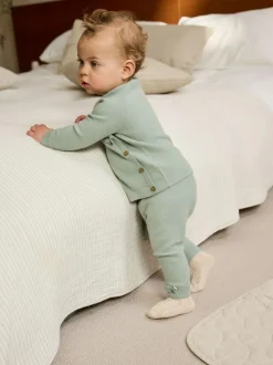 Next Baby Knitted Wrap Jumper and Leggings 2 Piece Set (0mths-2yrs) Sage Green New