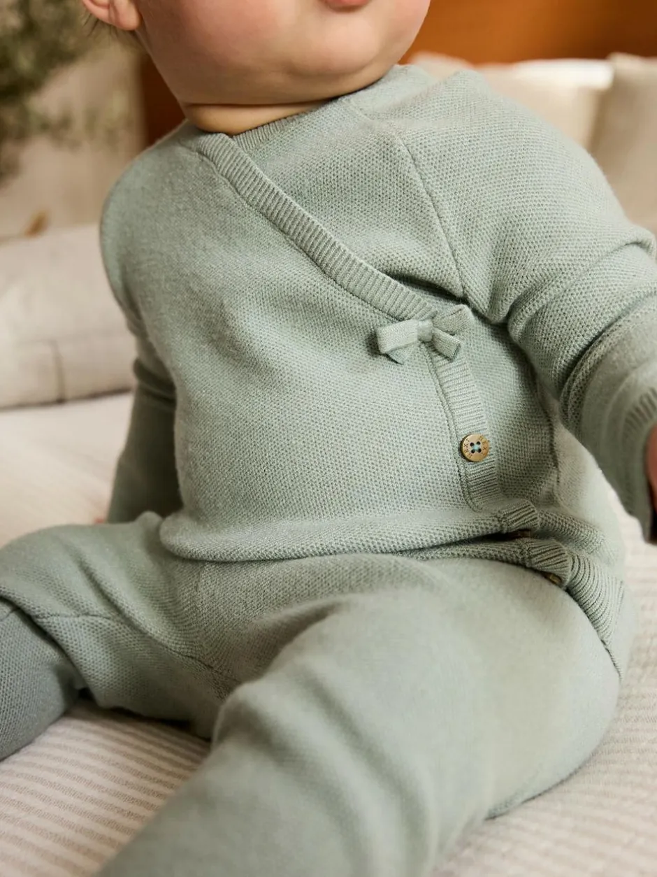 Next Baby Knitted Wrap Jumper and Leggings 2 Piece Set (0mths-2yrs) Sage Green New