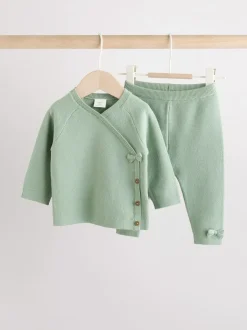 Next Baby Knitted Wrap Jumper and Leggings 2 Piece Set (0mths-2yrs) Sage Green New
