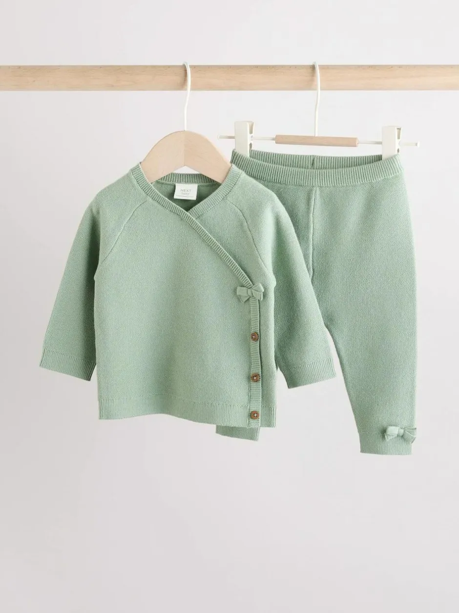 Next Baby Knitted Wrap Jumper and Leggings 2 Piece Set (0mths-2yrs) Sage Green New