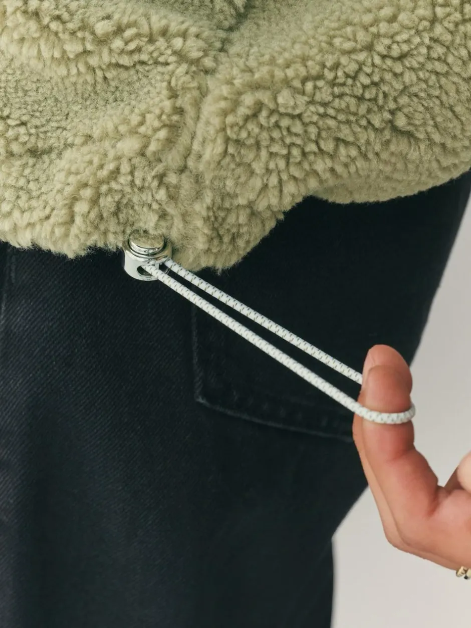 Next Sage Green Borg Quarter Zip Fleece with Fur Collar Clearance