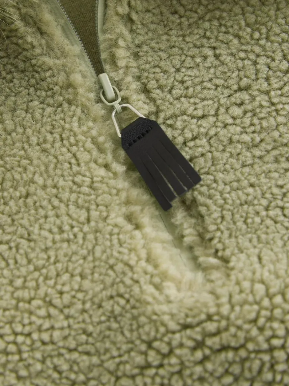 Next Sage Green Borg Quarter Zip Fleece with Fur Collar Clearance
