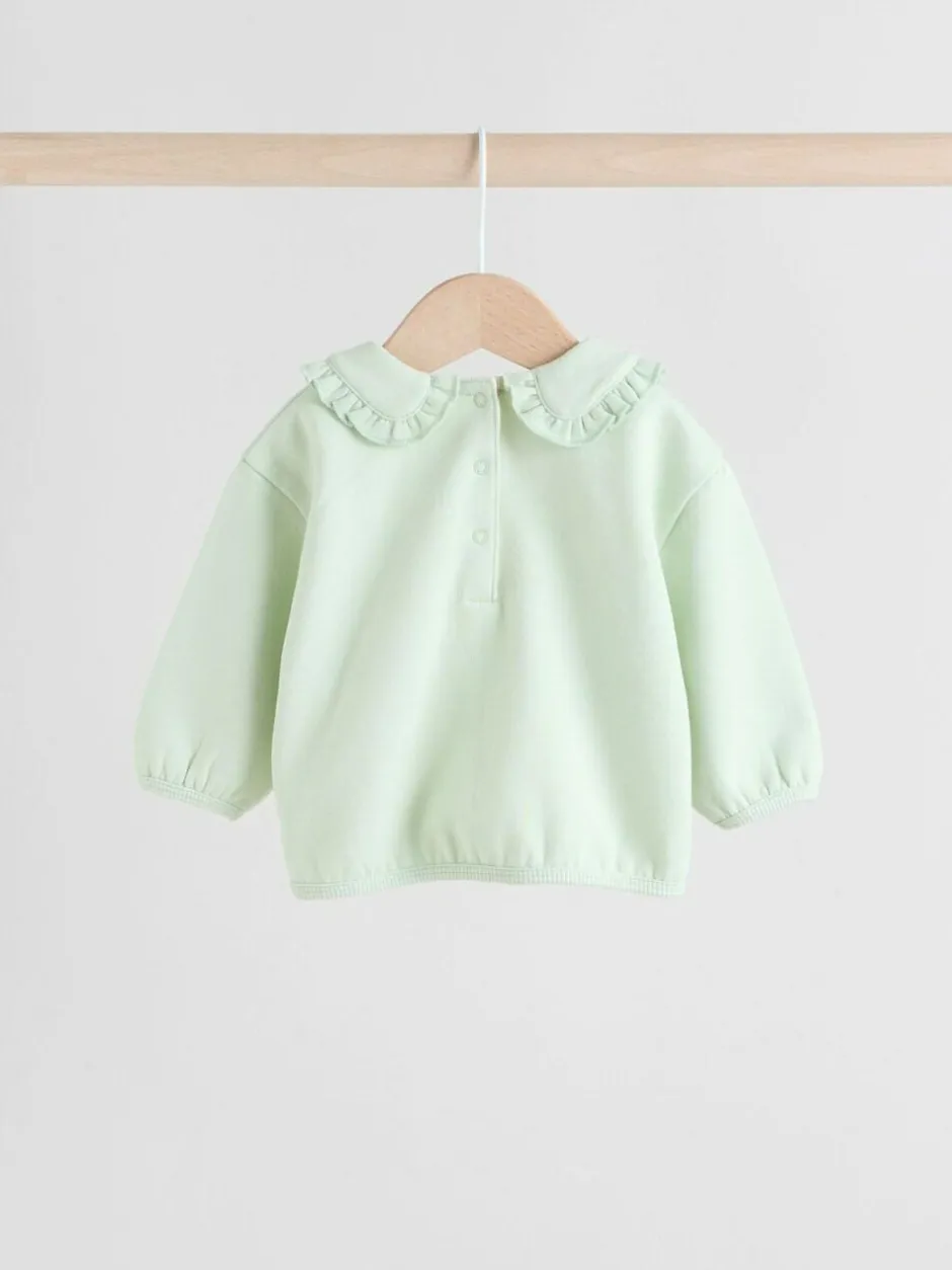 Next Sage Green/ Cream Ditsy Baby Frill Collar Sweater and Leggings 2 Piece Set (0mths-2yrs) New