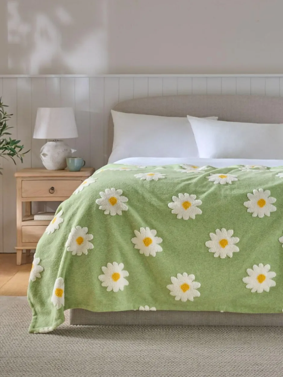 Next Sage Green Daisy Borg Fleece Throw Hot