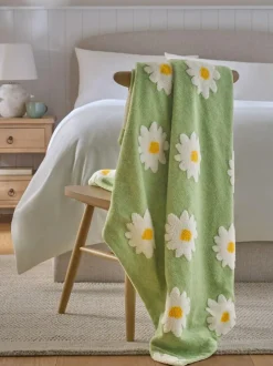 Next Sage Green Daisy Borg Fleece Throw Hot