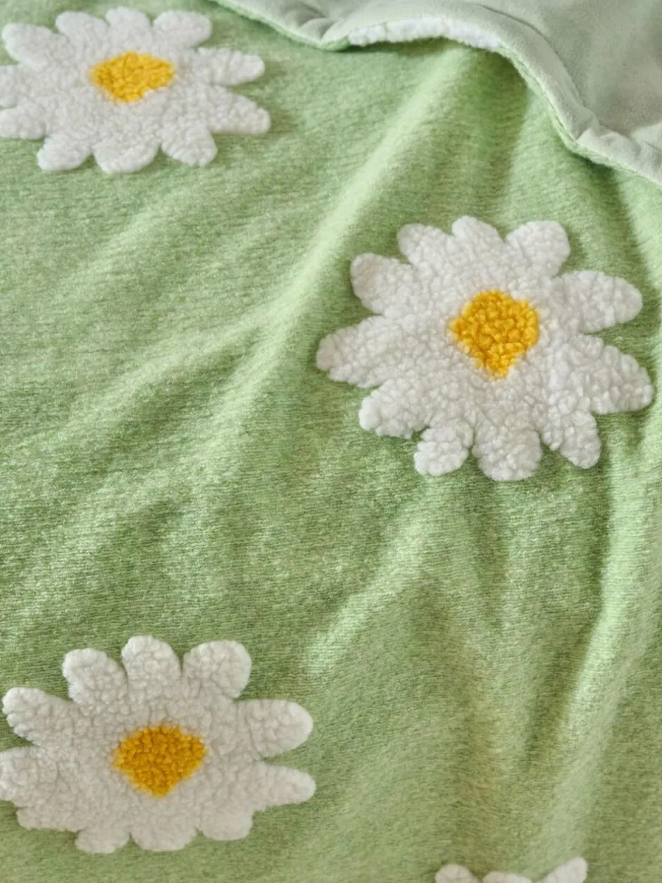 Next Sage Green Daisy Borg Fleece Throw Hot