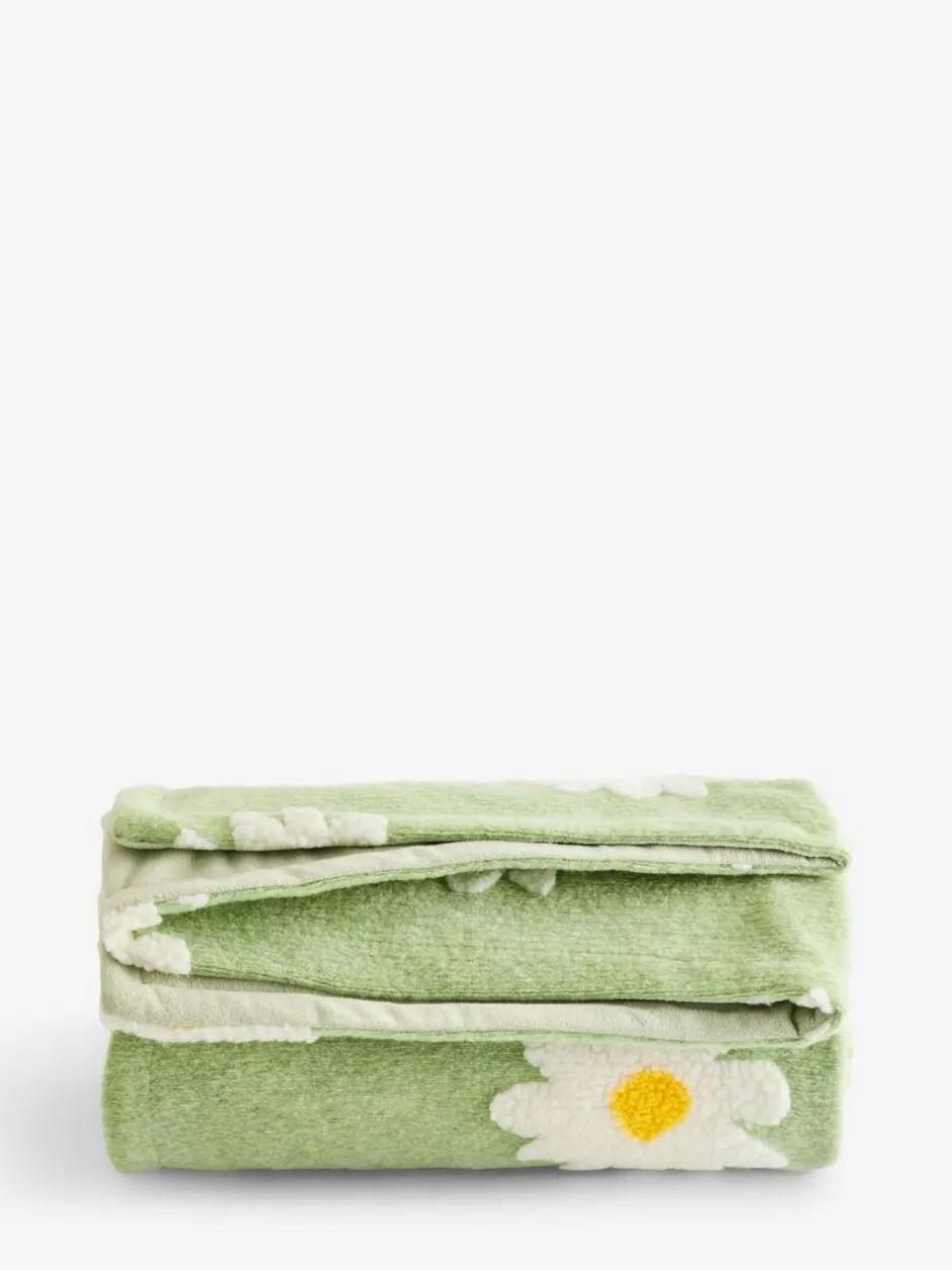 Next Sage Green Daisy Borg Fleece Throw Hot