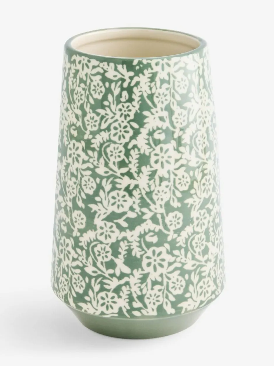 Next Sage Green Floral Print Ceramic Vase Sale