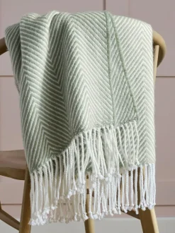 Next Herringbone Cosy Throw Sage Green Clearance