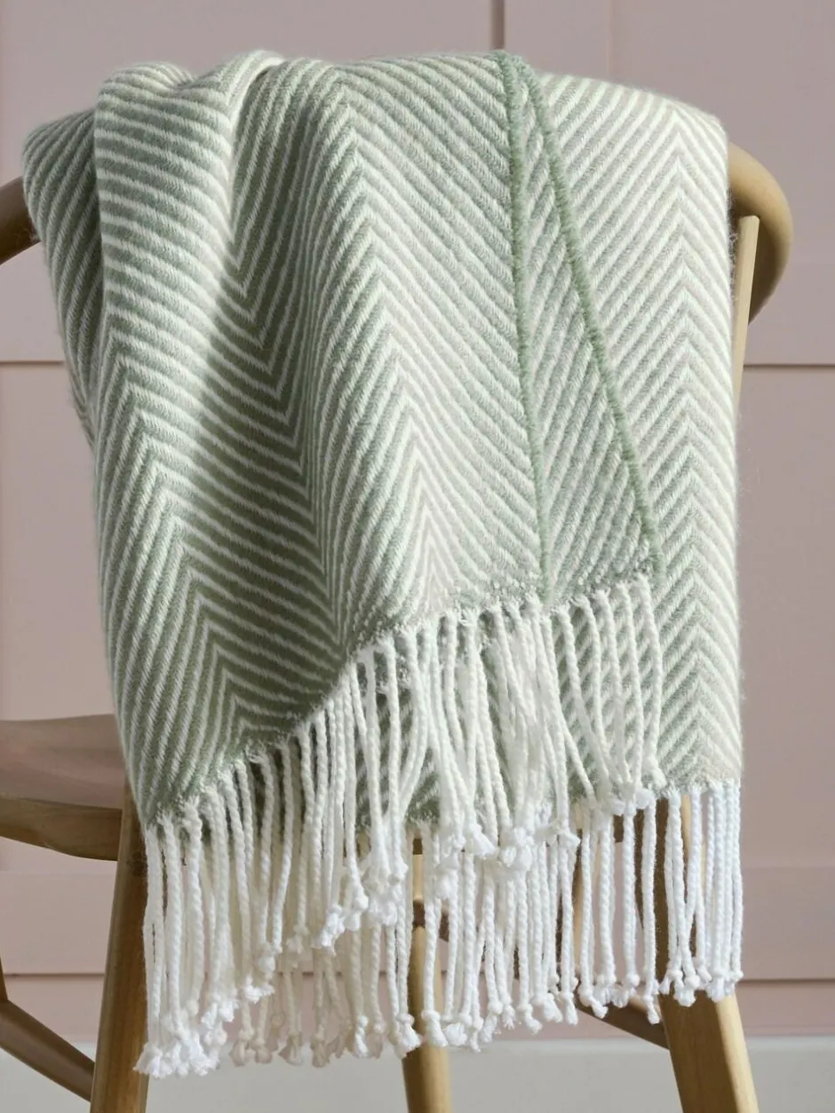 Next Herringbone Cosy Throw Sage Green Clearance