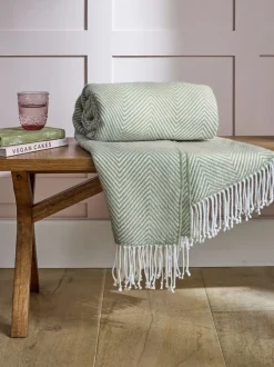 Next Herringbone Cosy Throw Sage Green Clearance