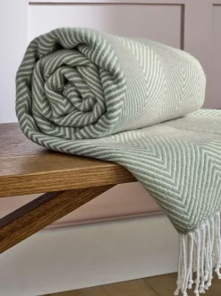 Next Herringbone Cosy Throw Sage Green Clearance