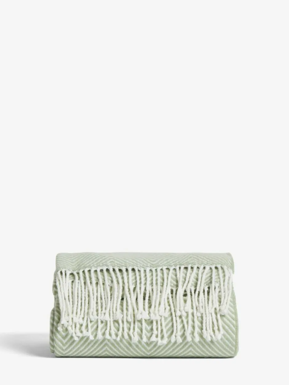 Next Herringbone Cosy Throw Sage Green Clearance