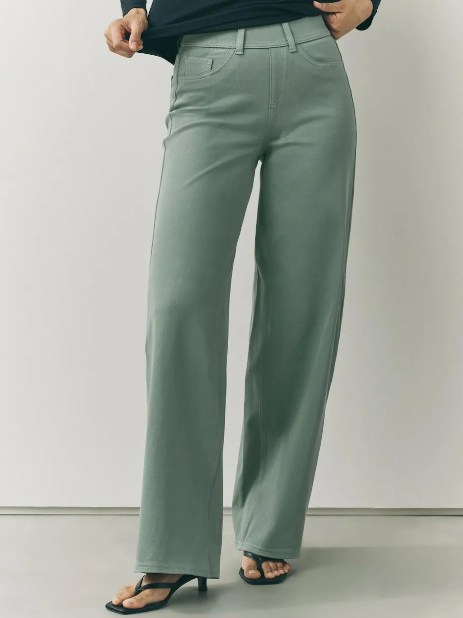 Next Jersey Denim Wide Leg Trousers Sage Green Sale
