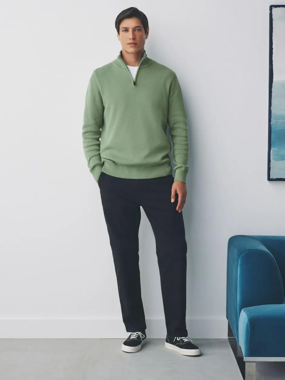 Next Sage Green Plain N.Premium Regular Fit 100% Cotton Premium Quarter Zip Jumper Sale