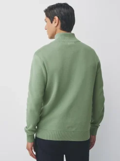 Next Sage Green Plain N.Premium Regular Fit 100% Cotton Premium Quarter Zip Jumper Sale