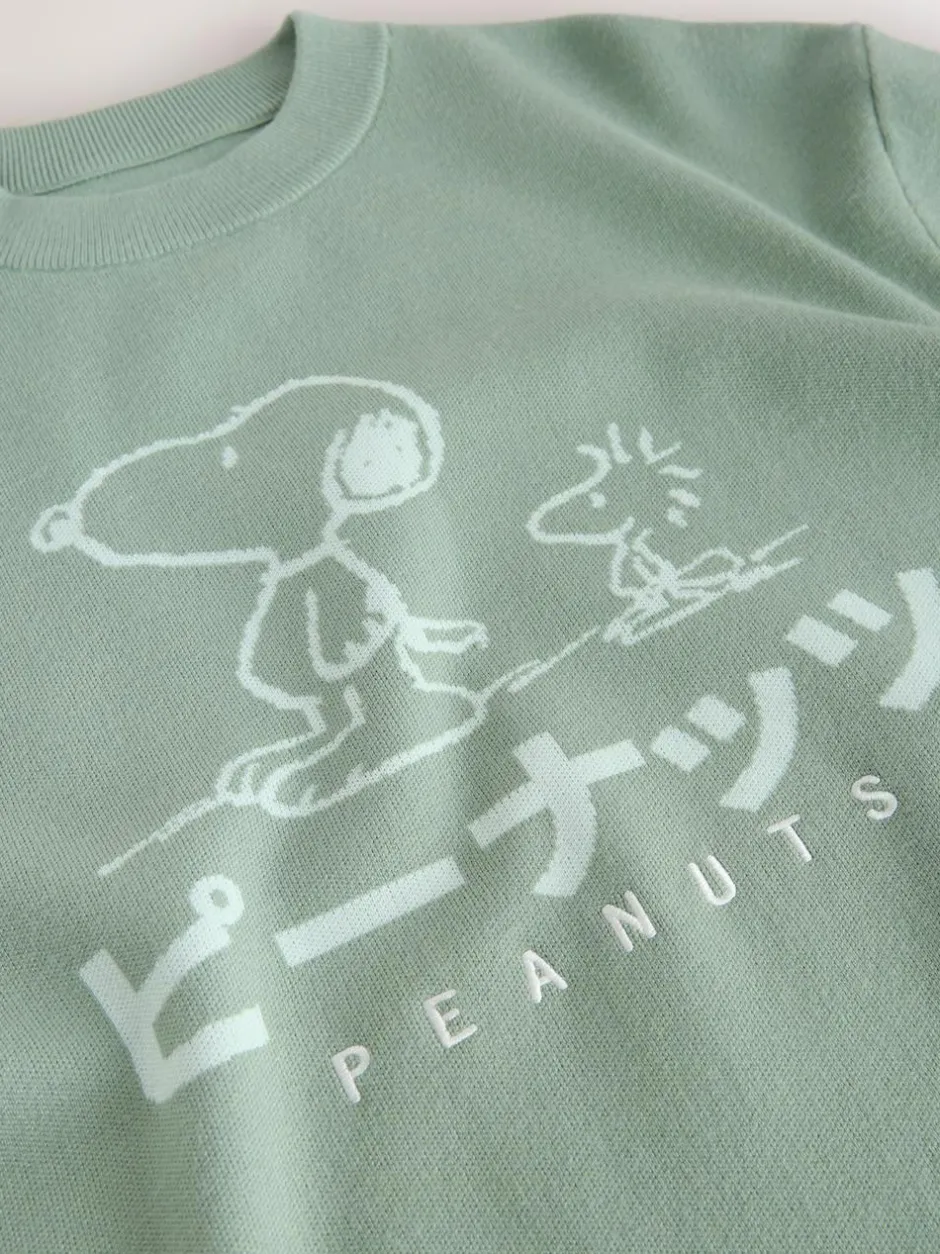 Next Sage Green Relaxed Fit Snoopy Graphic Print Crew Neck Jumper Hot