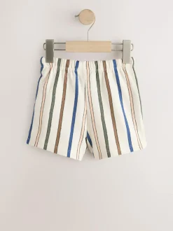 Next Textured Shorts 3 Pack (3mths-7yrs) Sage Green Soft Yellow and Pastel Stripe