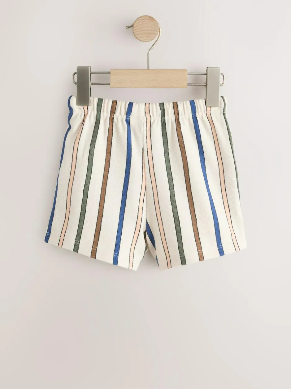 Next Textured Shorts 3 Pack (3mths-7yrs) Sage Green Soft Yellow and Pastel Stripe