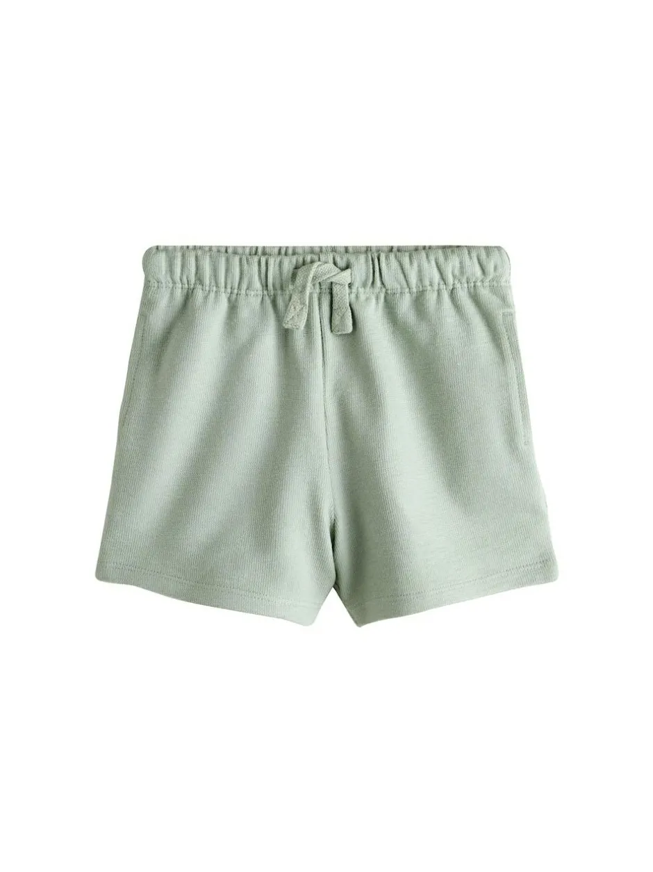 Next Textured Shorts 3 Pack (3mths-7yrs) Sage Green Soft Yellow and Pastel Stripe