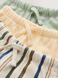Next Textured Shorts 3 Pack (3mths-7yrs) Sage Green Soft Yellow and Pastel Stripe