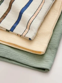 Next Textured Shorts 3 Pack (3mths-7yrs) Sage Green Soft Yellow and Pastel Stripe