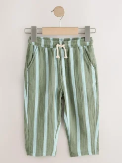 Next Soft Textured Pull On Trousers (3mths-7yrs) Sage Green Striped