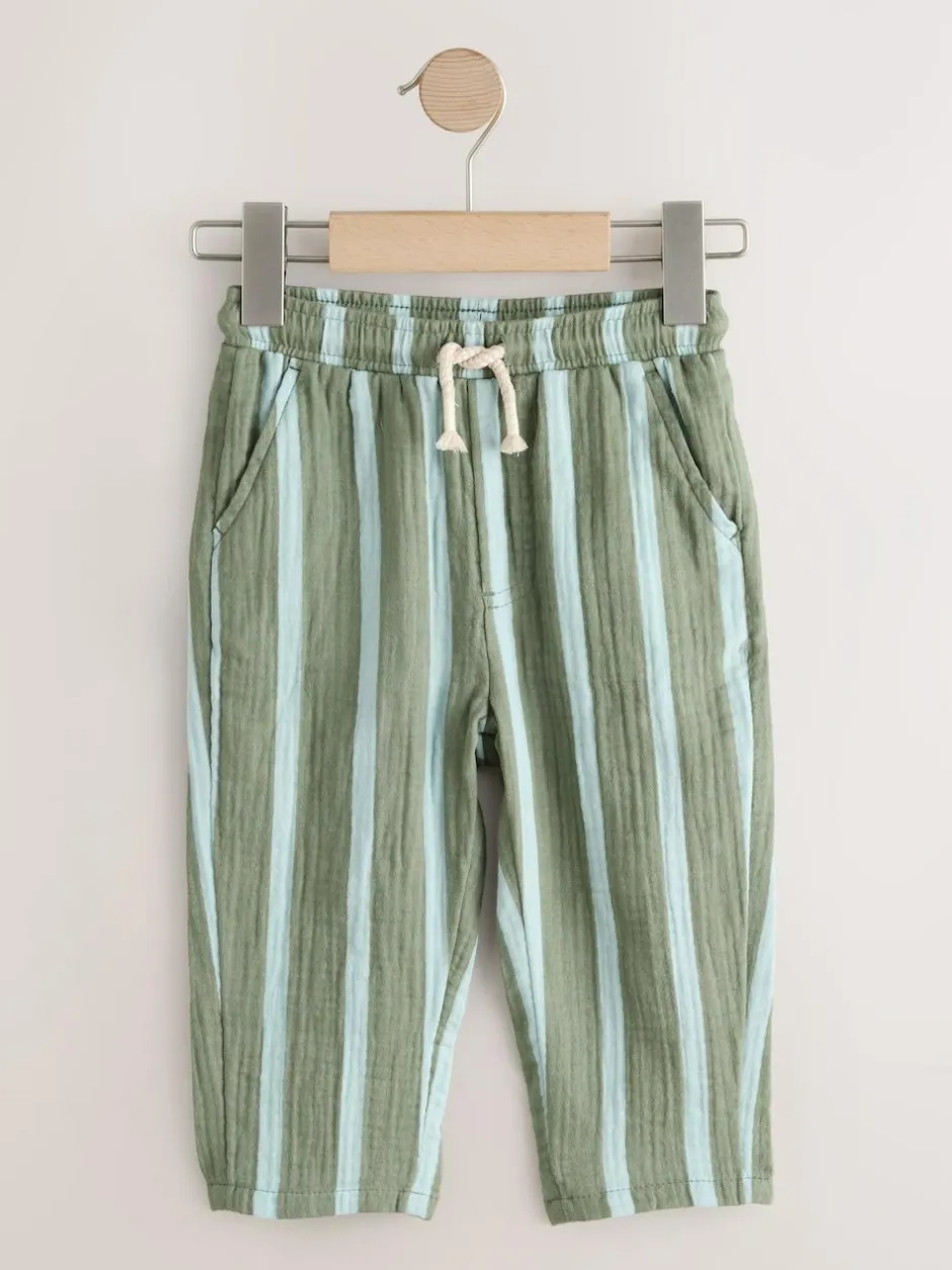 Next Soft Textured Pull On Trousers (3mths-7yrs) Sage Green Striped