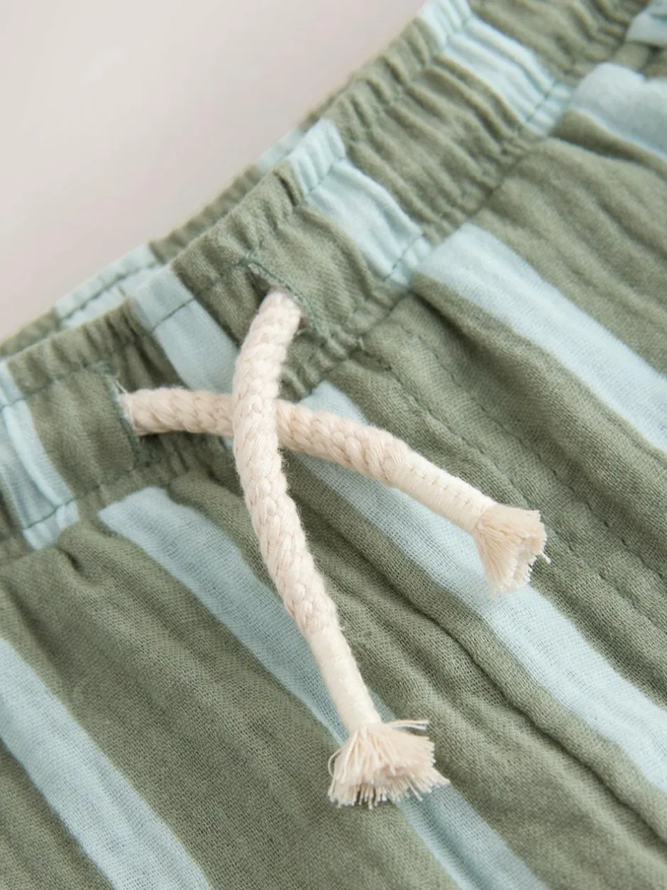 Next Soft Textured Pull On Trousers (3mths-7yrs) Sage Green Striped