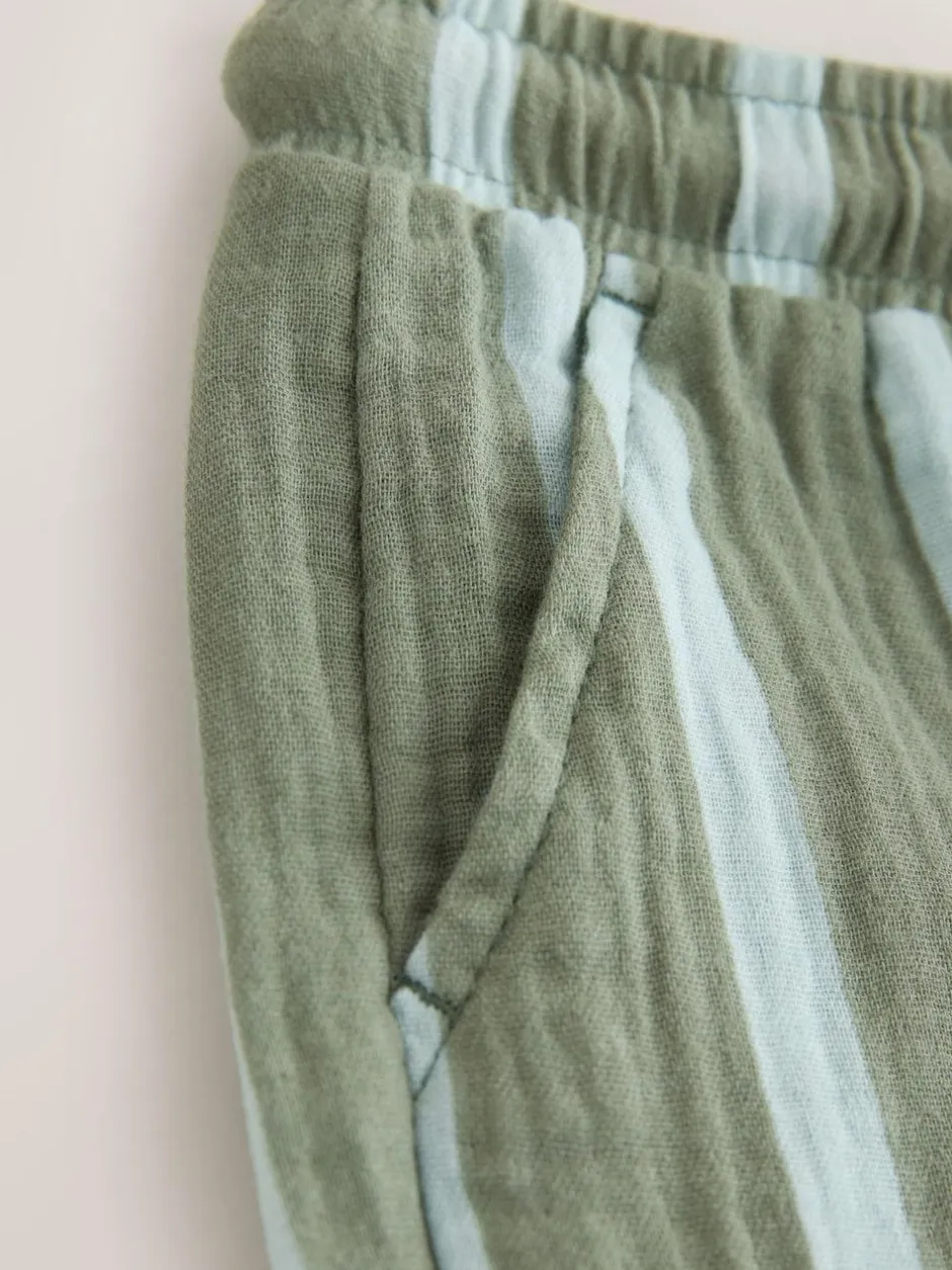 Next Soft Textured Pull On Trousers (3mths-7yrs) Sage Green Striped