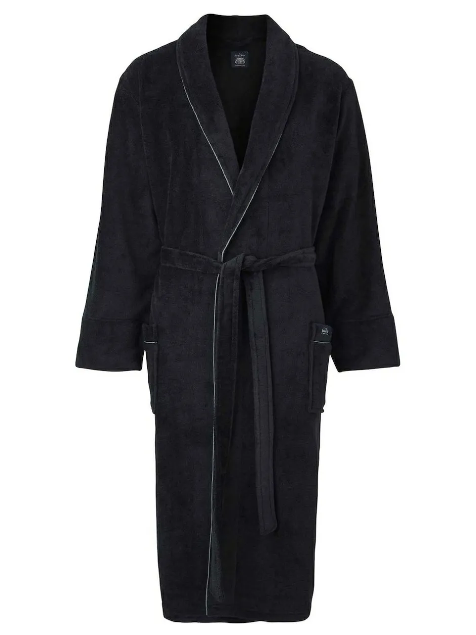 Savile Row Company Black Fleece Dressing Gown With Piping Discount