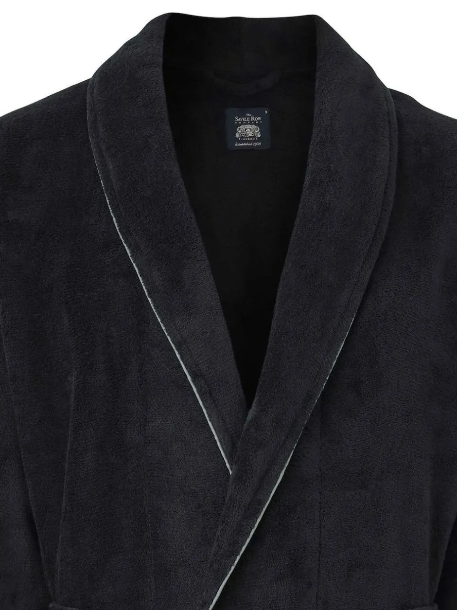 Savile Row Company Black Fleece Dressing Gown With Piping Discount