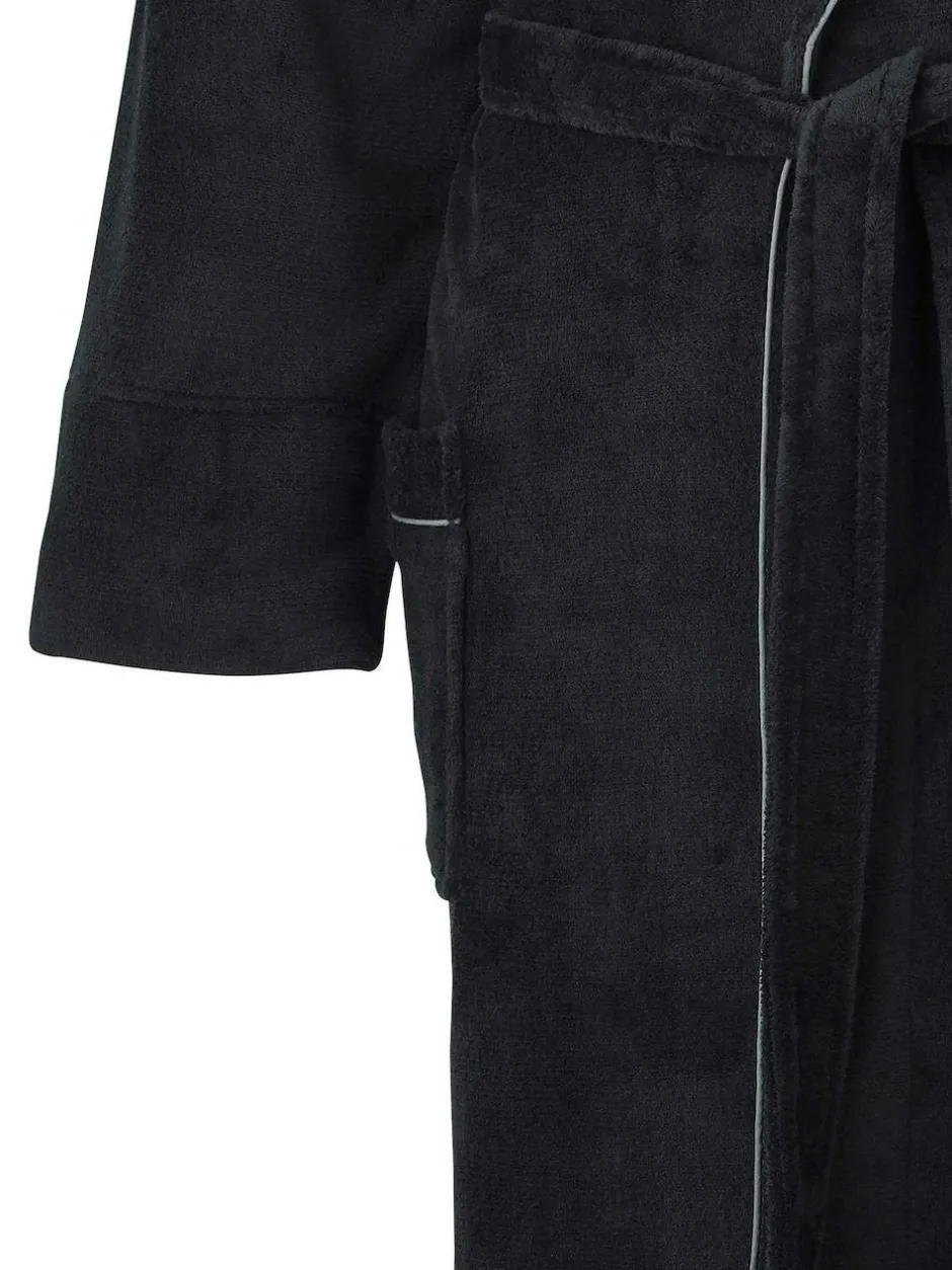 Savile Row Company Black Fleece Dressing Gown With Piping Discount
