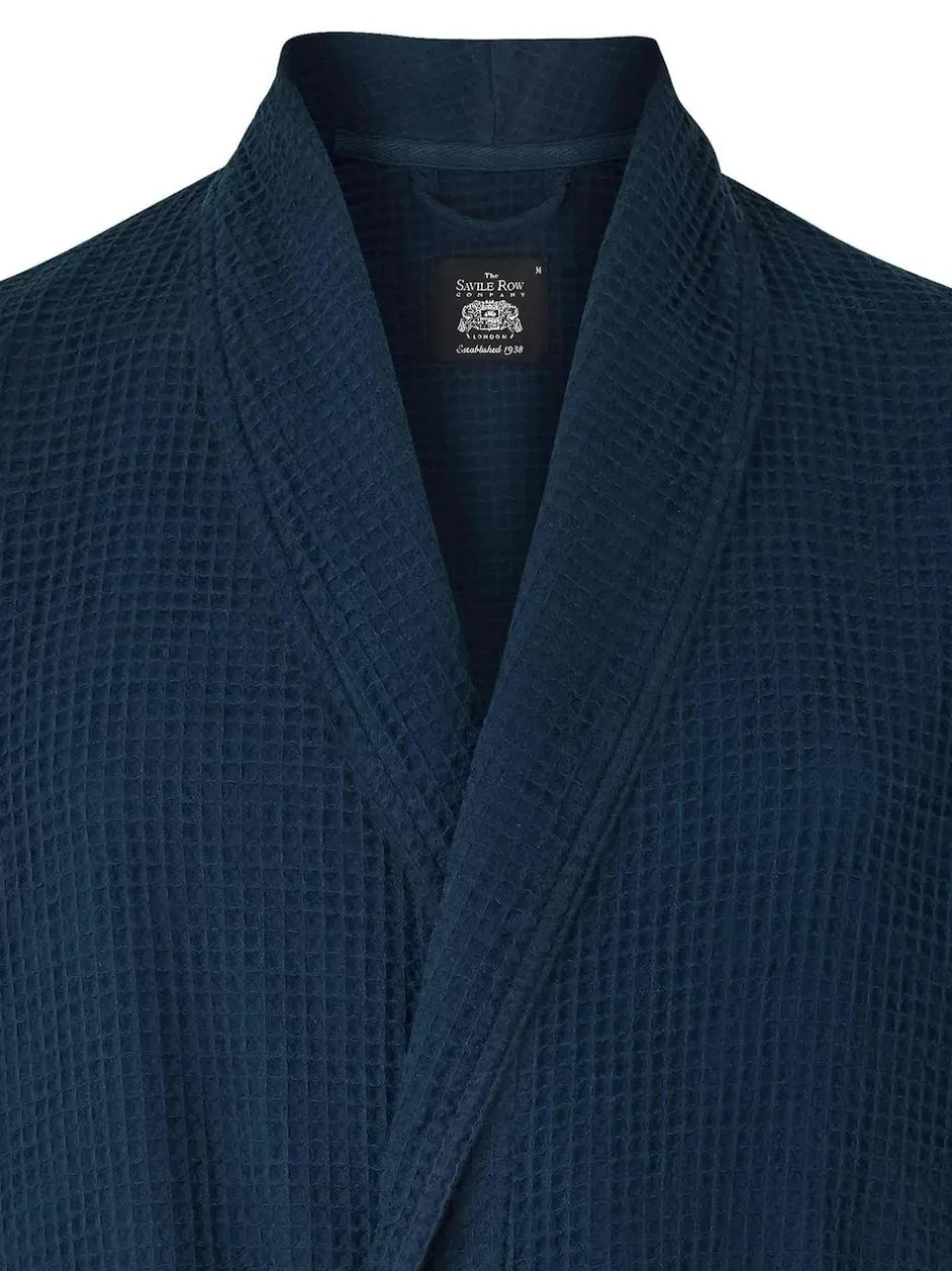 Savile Row Company Cotton Waffle Dressing Gown Navy Hot