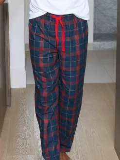 Savile Row Company Red Window Check Brushed Cotton Twill Pyjama Bottoms Best