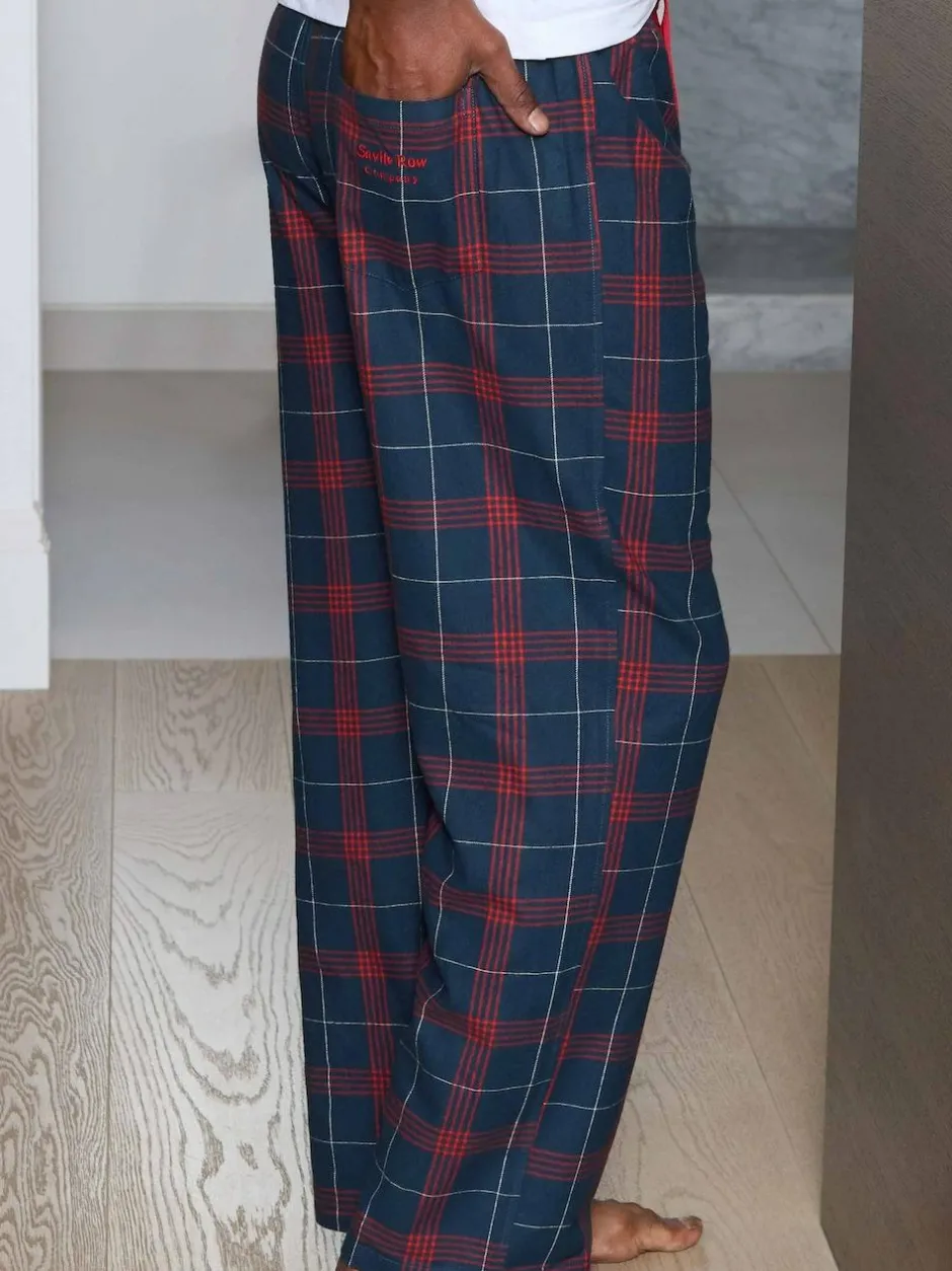 Savile Row Company Red Window Check Brushed Cotton Twill Pyjama Bottoms Best
