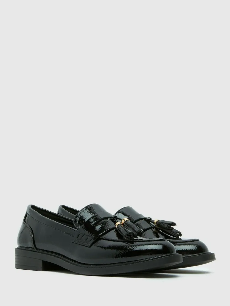 Schuh Black Wide Fit Layne Patent Tassel Loafers Online
