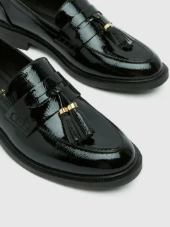 Schuh Black Wide Fit Layne Patent Tassel Loafers Online