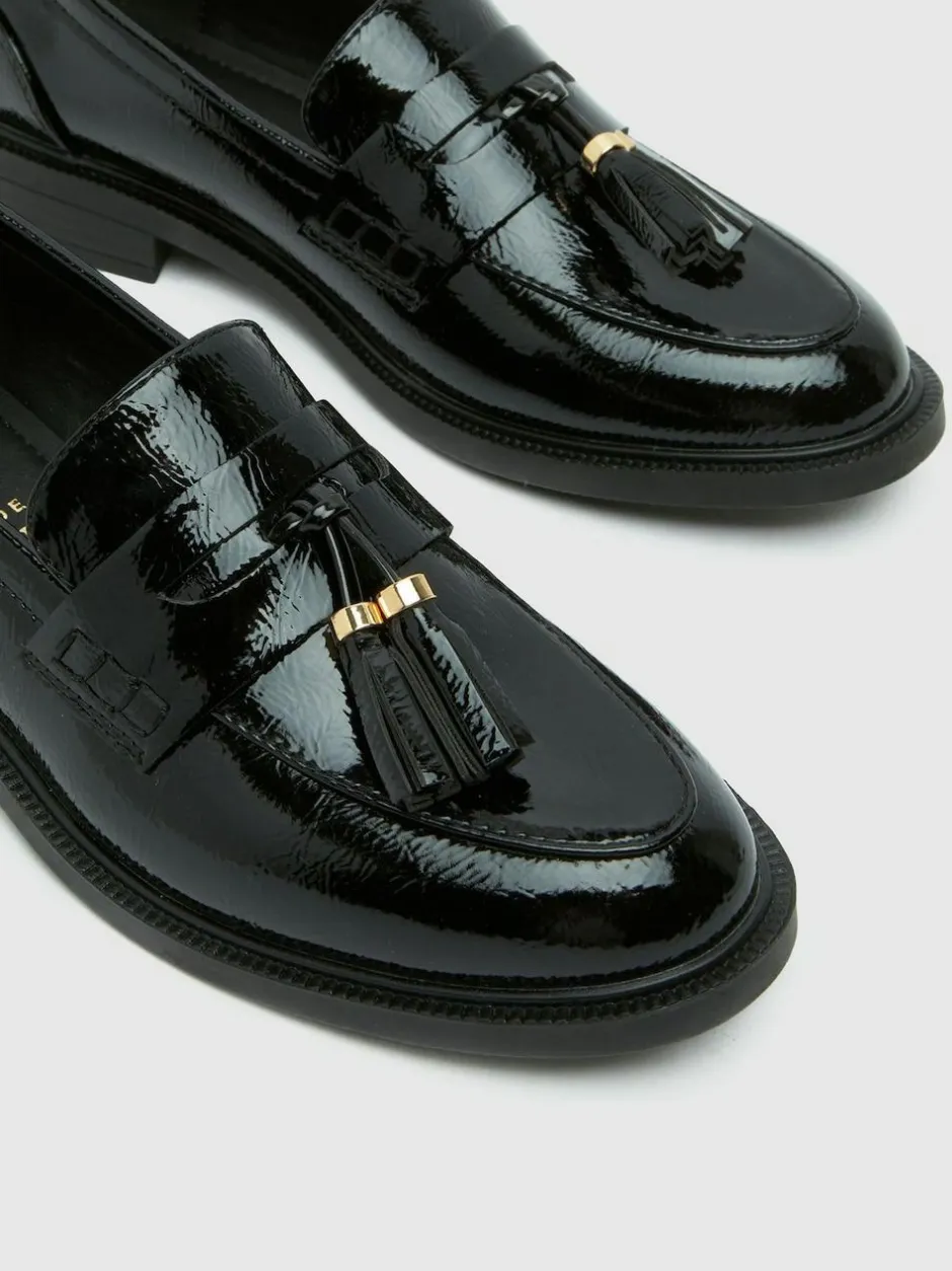 Schuh Black Wide Fit Layne Patent Tassel Loafers Online