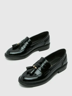 Schuh Black Wide Fit Layne Patent Tassel Loafers Online